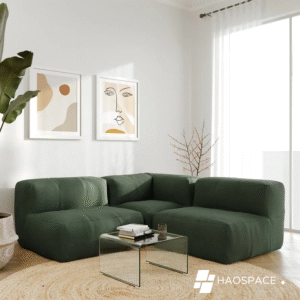 Ghế sofa góc 3 chỗ ngồi bằng vải olefin màu xanh lá cây-BS0086