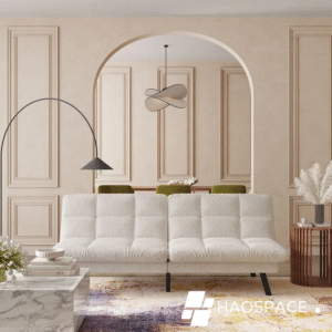 Giường sofa 2 chỗ ngồi bằng vải teddy trắng và chân kim loại màu đen-BS0070