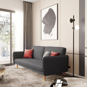 Giường sofa 3 chỗ ngồi bằng vải than chì có chân gỗ-BS0069