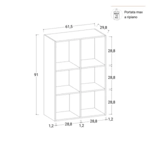 libreria 62x91h cm bianco con 6 vani realm 3